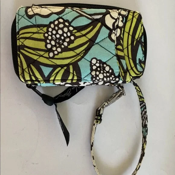 VERA BRADLEY Zip Wallet Coin Purse Key Fob Blue Green Black Floral - Picture 2 of 7